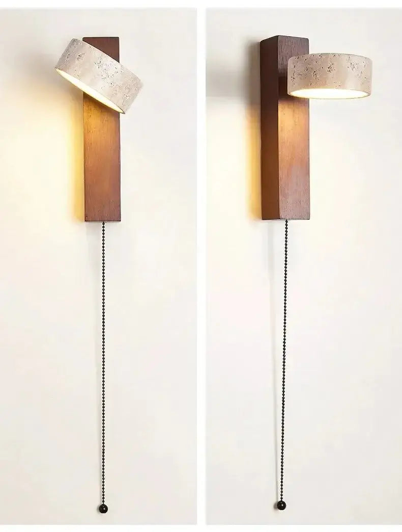 Natural Stone and Wood Wall Light – Rotatable Sconce with Knob Switch, Wall Mounted-MinimalisticDecor.com