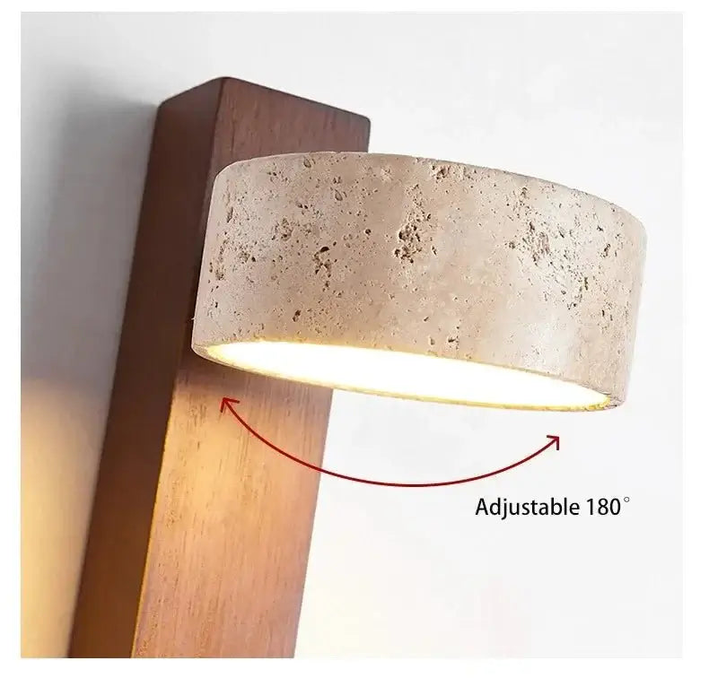 Natural Stone and Wood Wall Light – Rotatable Sconce with Knob Switch, Wall Mounted-MinimalisticDecor.com