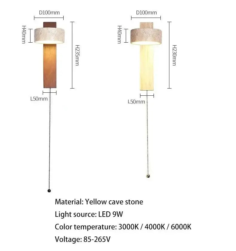 Natural Stone and Wood Wall Light – Rotatable Sconce with Knob Switch, Wall Mounted-MinimalisticDecor.com