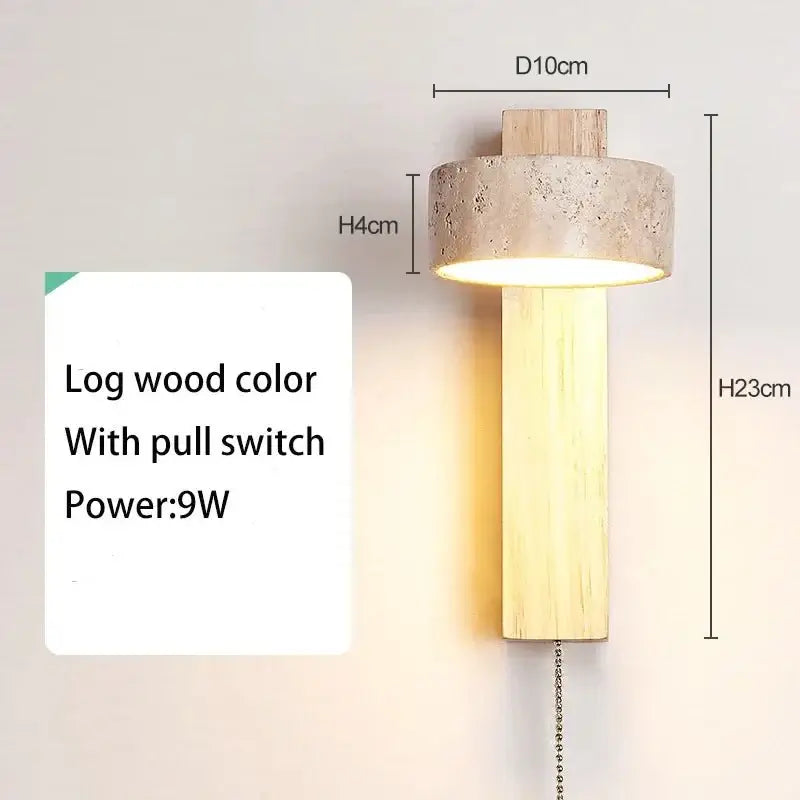 Natural Stone and Wood Wall Light – Rotatable Sconce with Knob Switch, Wall Mounted-MinimalisticDecor.com