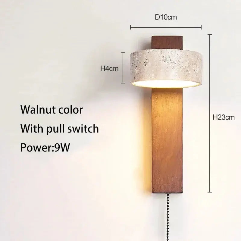 Natural Stone and Wood Wall Light – Rotatable Sconce with Knob Switch, Wall Mounted-MinimalisticDecor.com