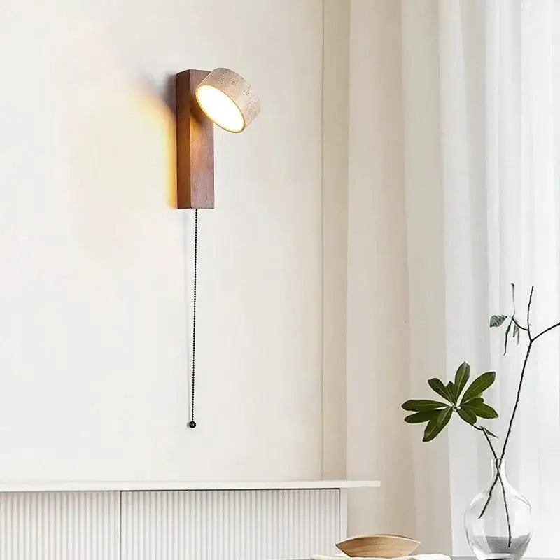Natural Stone and Wood Wall Light – Rotatable Sconce with Knob Switch, Wall Mounted-MinimalisticDecor.com