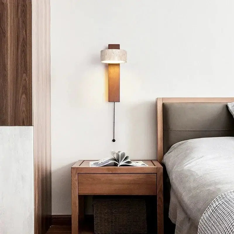 Natural Stone and Wood Wall Light – Rotatable Sconce with Knob Switch, Wall Mounted-MinimalisticDecor.com