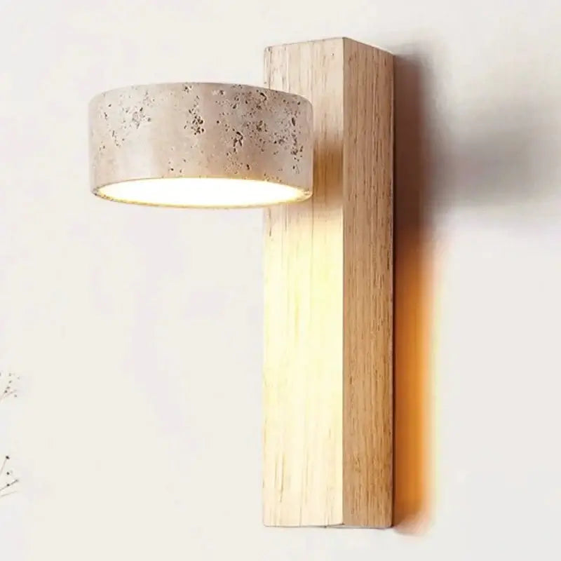 Natural Stone and Wood Wall Light – Rotatable Sconce with Knob Switch, Wall Mounted-MinimalisticDecor.com