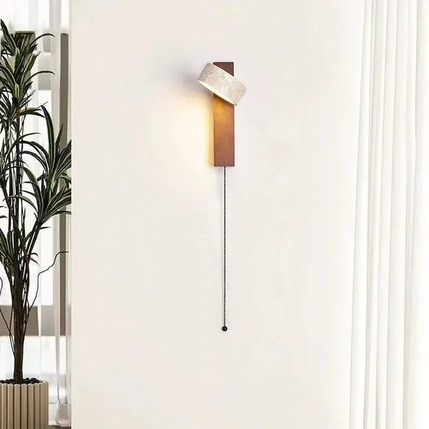 Natural Stone and Wood Wall Light – Rotatable Sconce with Knob Switch, Wall Mounted-MinimalisticDecor.com