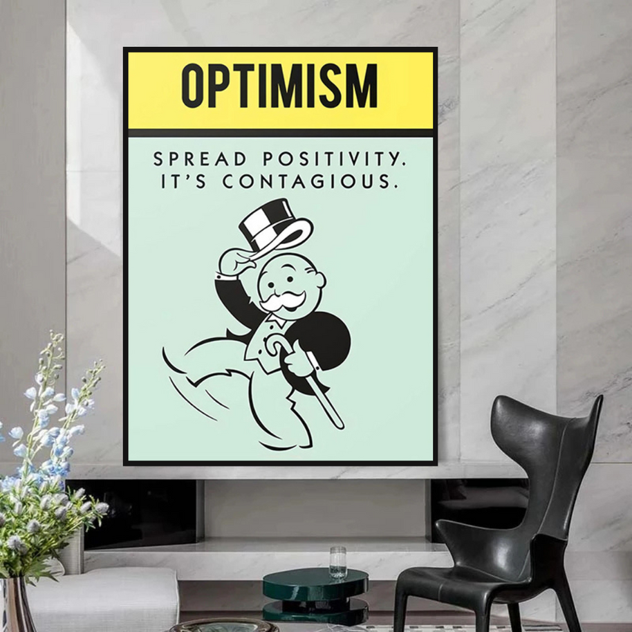 Optimism Spread Positivity: Monopoly Canvas Wall Art-MinimalisticDecor.com