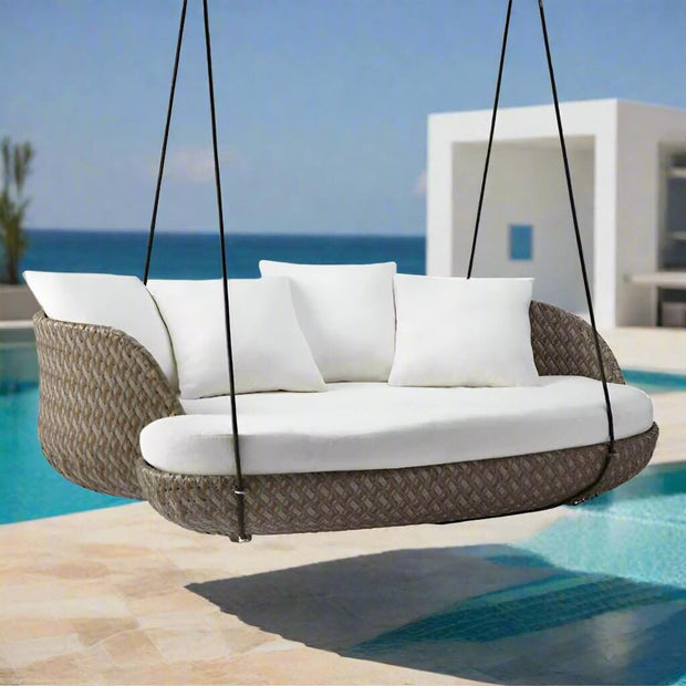 Outdoor Rattan Hanging Daybed with UV Protection – Bamboo Wicker Swing-MinimalisticDecor.com