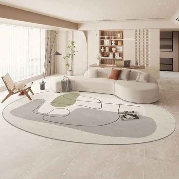 Oval Matisse Abstract Grey Linear Rug: Modern Sophistication-MinimalisticDecor.com