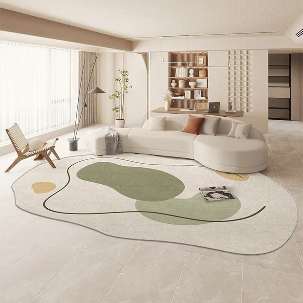 Oval Matisse Crystal Velvet Abstract Green Rug: A Touch of Artistic Elegance-MinimalisticDecor.com