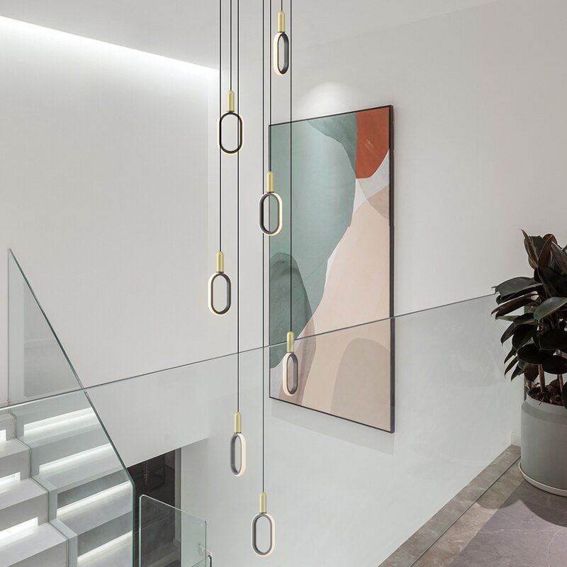 Oval Rings LED Staircase Chandelier – Modern Pendant Light for Elegant Interiors-MinimalisticDecor.com