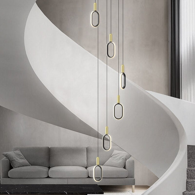 Oval Rings LED Staircase Chandelier – Modern Pendant Light for Elegant Interiors-MinimalisticDecor.com