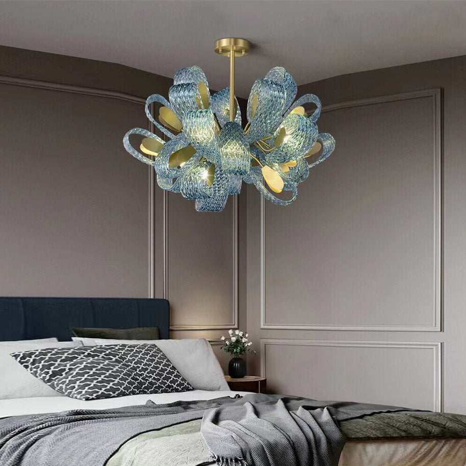 Peacock Blue Glass Chandelier: Stunning Lighting Fixtures-MinimalisticDecor.com