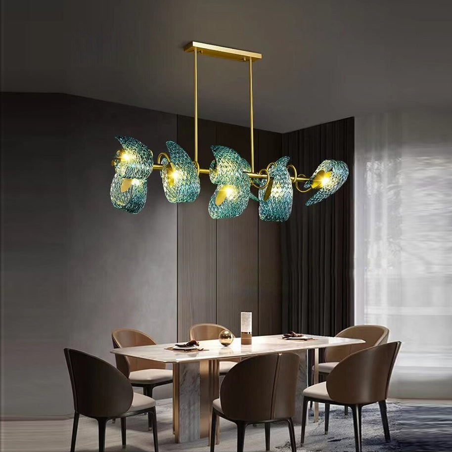 Peacock Blue Glass Chandelier: Stunning Lighting Fixtures-MinimalisticDecor.com