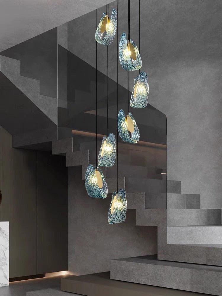 Peacock Blue Glass Chandelier: Stunning Lighting Fixtures-MinimalisticDecor.com