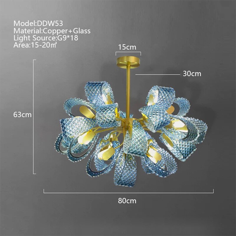 Peacock Blue Glass Chandelier: Stunning Lighting Fixtures-MinimalisticDecor.com
