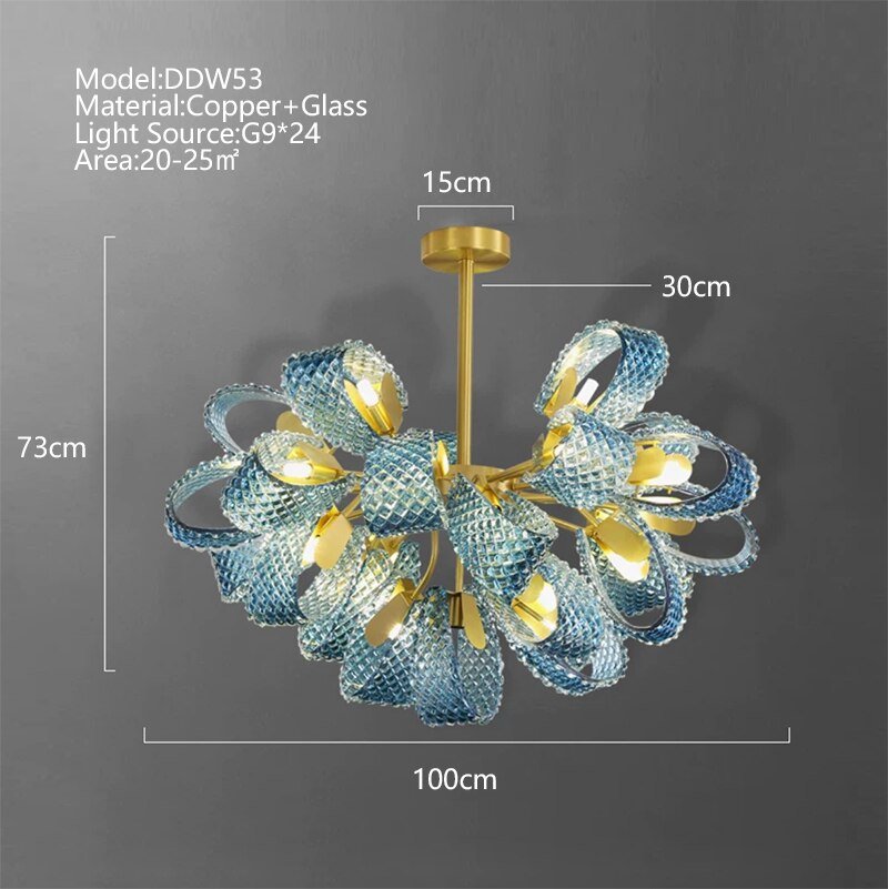 Peacock Blue Glass Chandelier: Stunning Lighting Fixtures-MinimalisticDecor.com