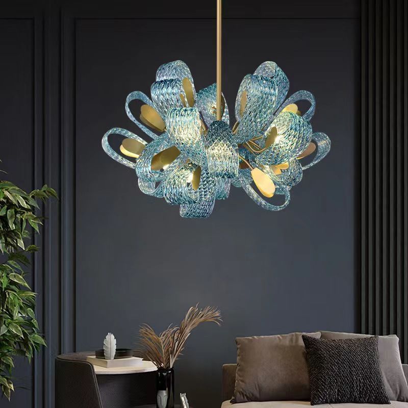 Peacock Blue Glass Chandelier: Stunning Lighting Fixtures-MinimalisticDecor.com
