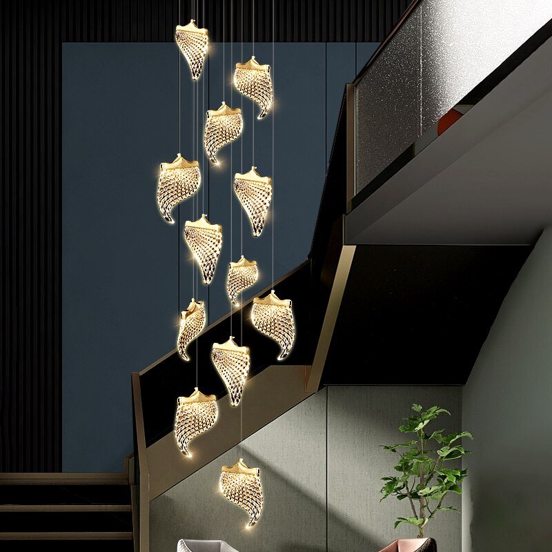 Petals Crystal Staircase Chandelier – Elegant LED Pendant Light for Modern Interiors-MinimalisticDecor.com