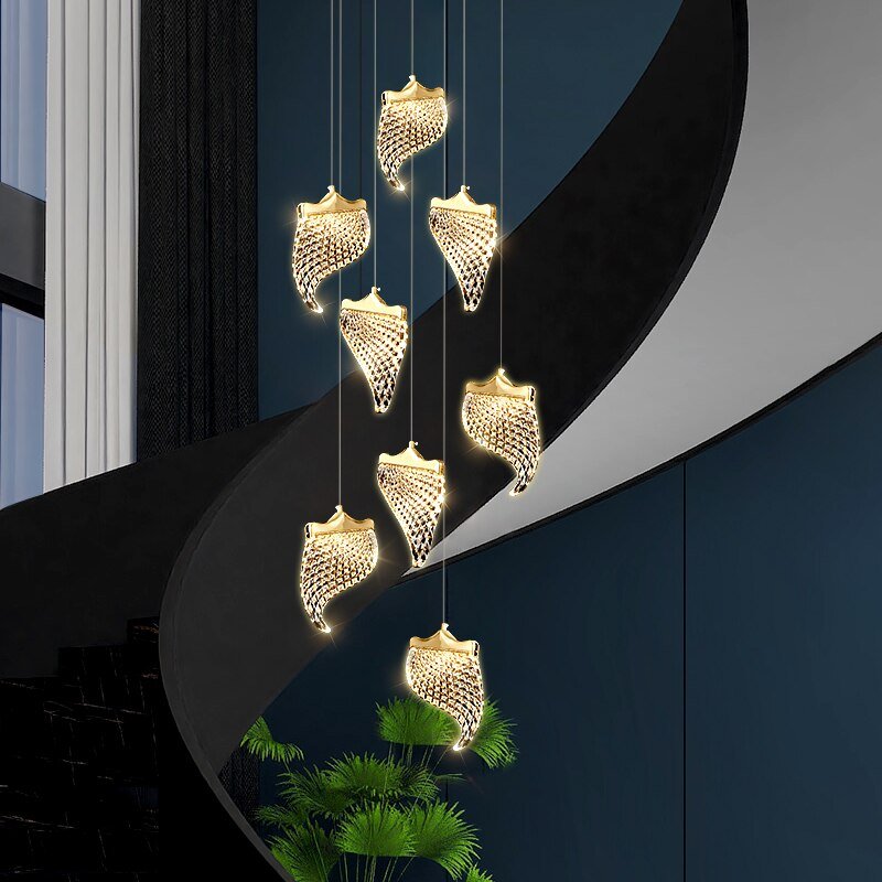 Petals Crystal Staircase Chandelier – Elegant LED Pendant Light for Modern Interiors-MinimalisticDecor.com