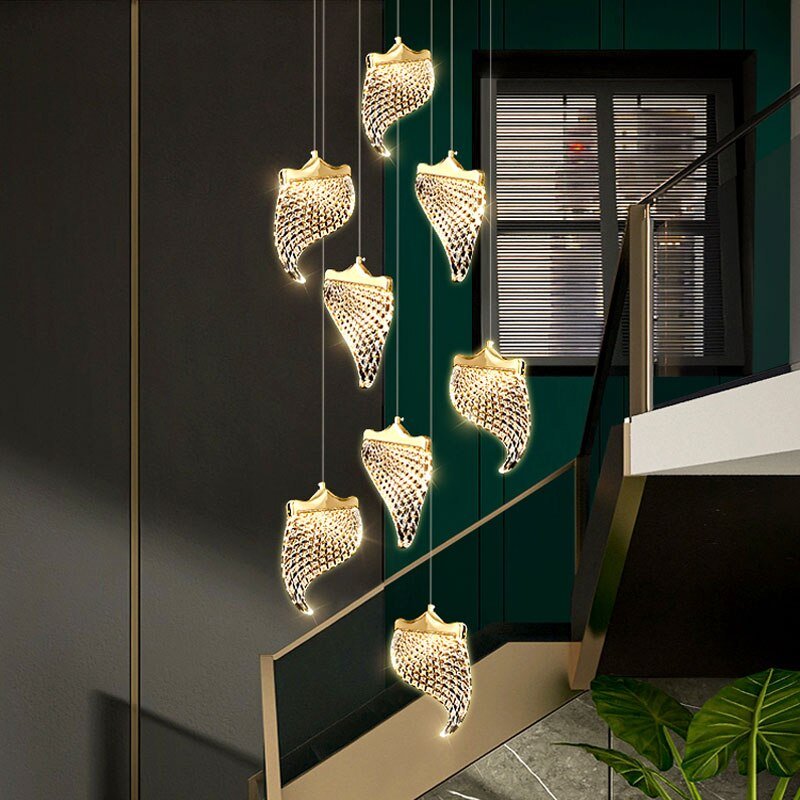 Petals Crystal Staircase Chandelier – Elegant LED Pendant Light for Modern Interiors-MinimalisticDecor.com