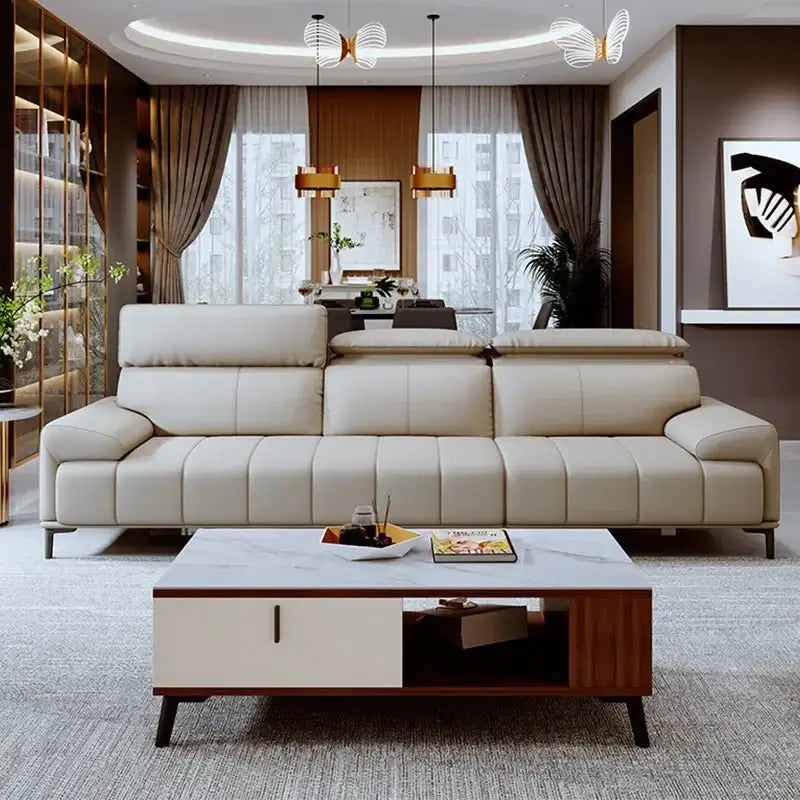 Piano Keys Cream Wind Leather Sofa Set-MinimalisticDecor.com
