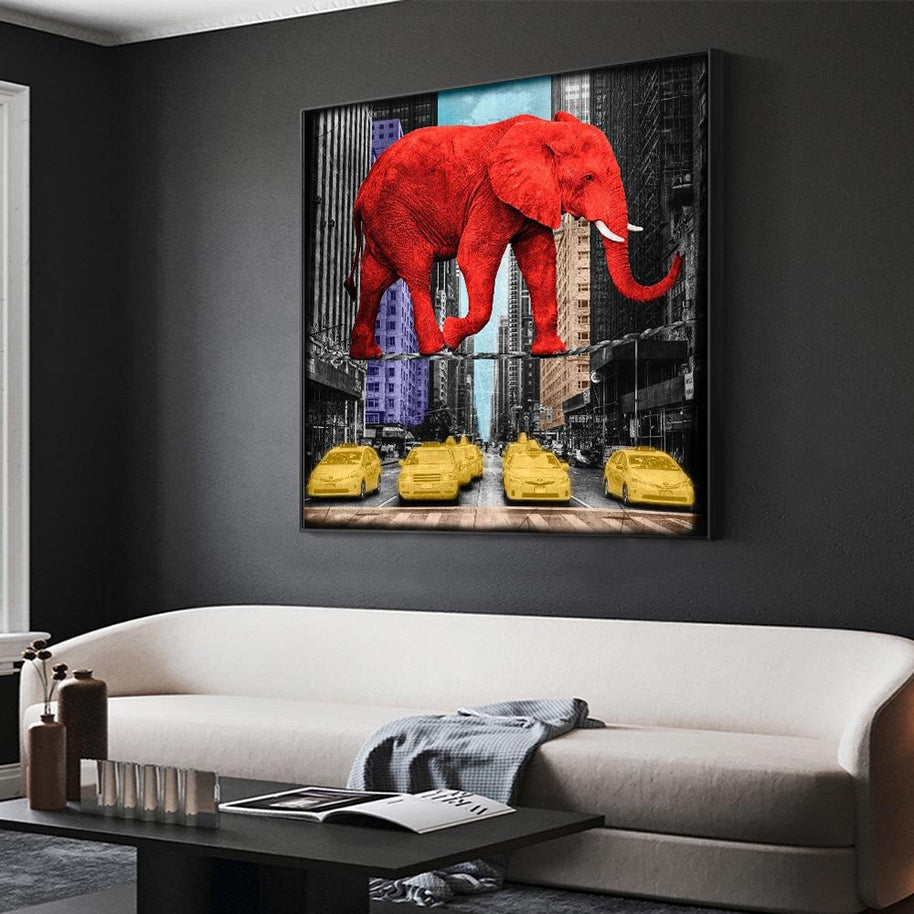 Pop Art Animal Canvas Painting - Elephant and Rhino Wall Art-MinimalisticDecor.com