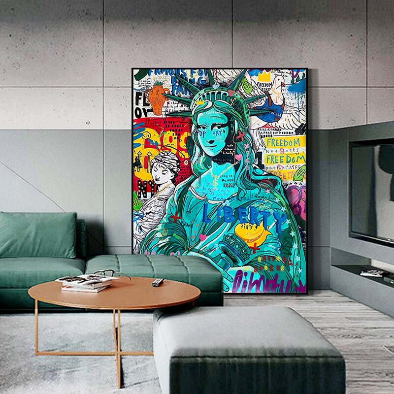 Pop Graffiti Art Statue Of Liberty Canvas Wall Art-MinimalisticDecor.com