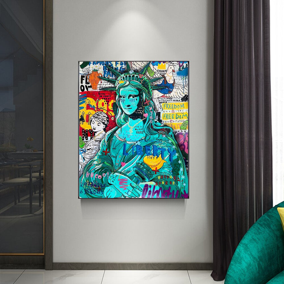 Pop Graffiti Art Statue Of Liberty Canvas Wall Art-MinimalisticDecor.com