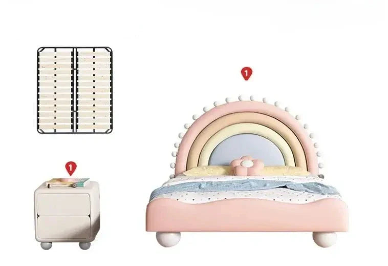 Princess Rainbow Bed Set for Girls – Matte Leather Finish Solid Wood Frame-MinimalisticDecor.com