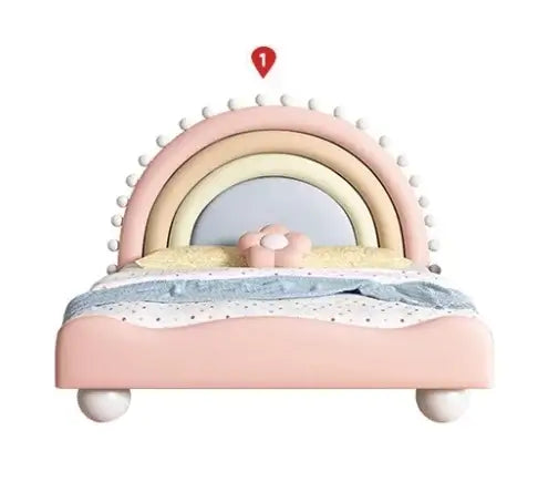 Princess Rainbow Bed Set for Girls – Matte Leather Finish Solid Wood Frame-MinimalisticDecor.com