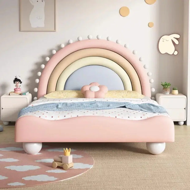Princess Rainbow Bed Set for Girls – Matte Leather Finish Solid Wood Frame-MinimalisticDecor.com
