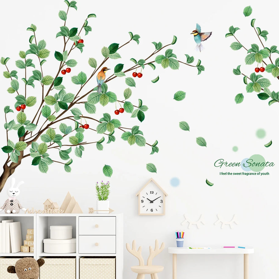 Red Cherry Green Plant Wall Sticker – Removable Wall Decal-MinimalisticDecor