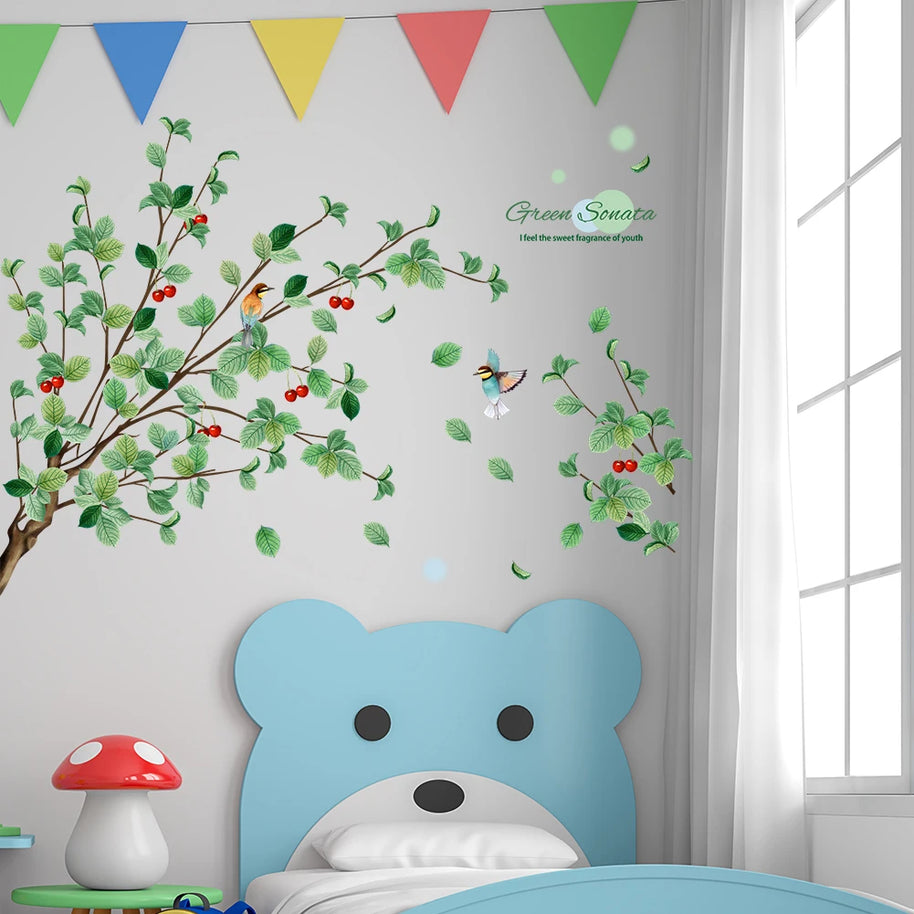 Red Cherry Green Plant Wall Sticker – Removable Wall Decal-MinimalisticDecor