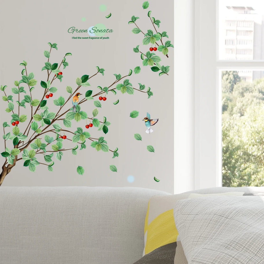Red Cherry Green Plant Wall Sticker – Removable Wall Decal-MinimalisticDecor