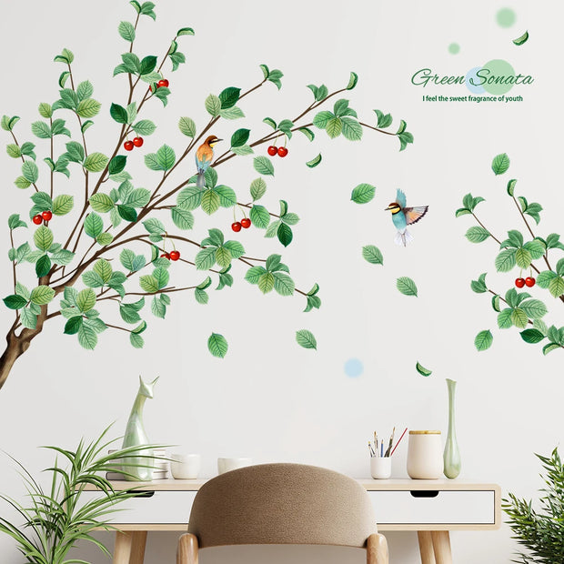 Red Cherry Green Plant Wall Sticker – Removable Wall Decal-MinimalisticDecor