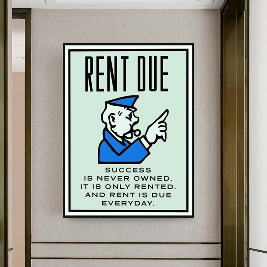 Rent Due Board Game - Monopoly Wall Art for Game Night-MinimalisticDecor.com