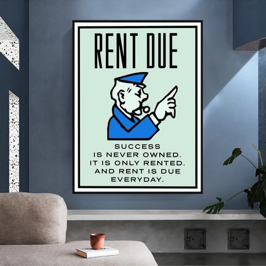 Rent Due Board Game - Monopoly Wall Art for Game Night-MinimalisticDecor.com