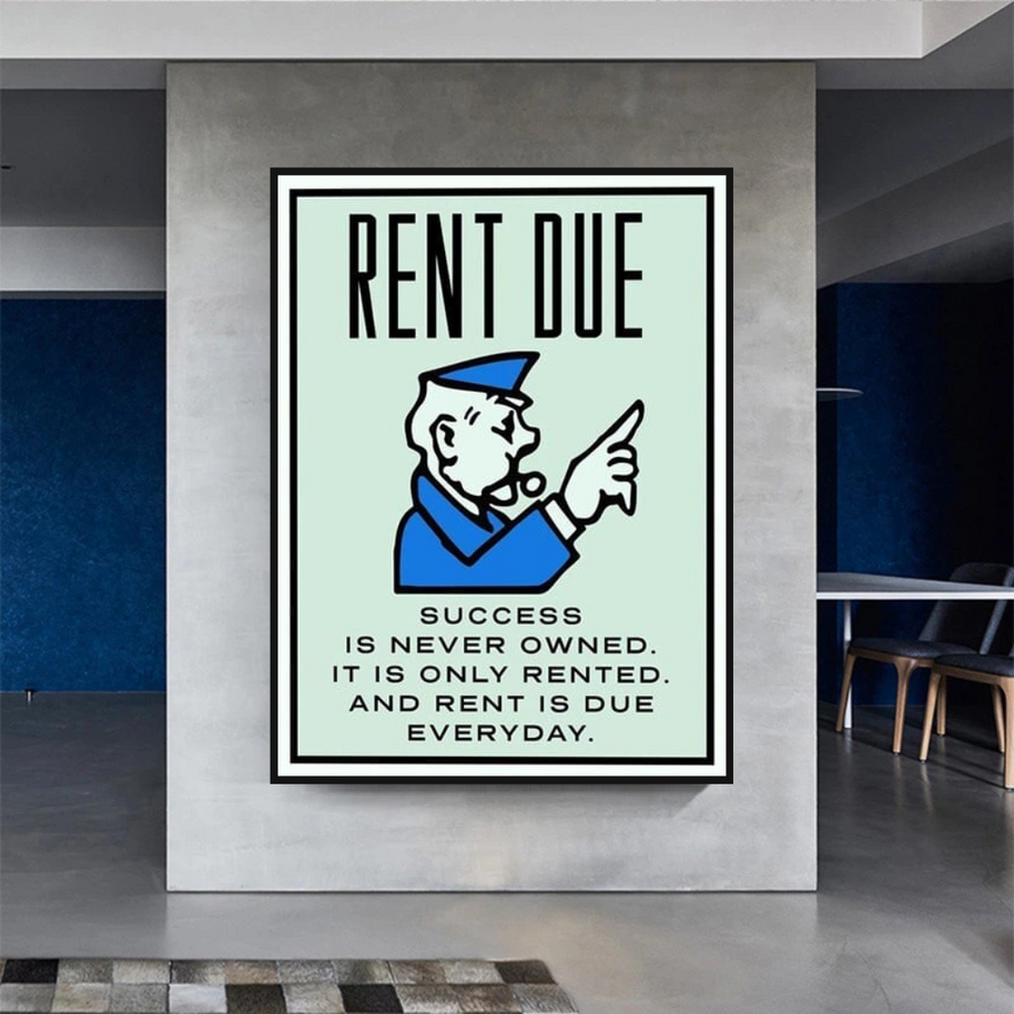 Rent Due Board Game - Monopoly Wall Art for Game Night-MinimalisticDecor.com