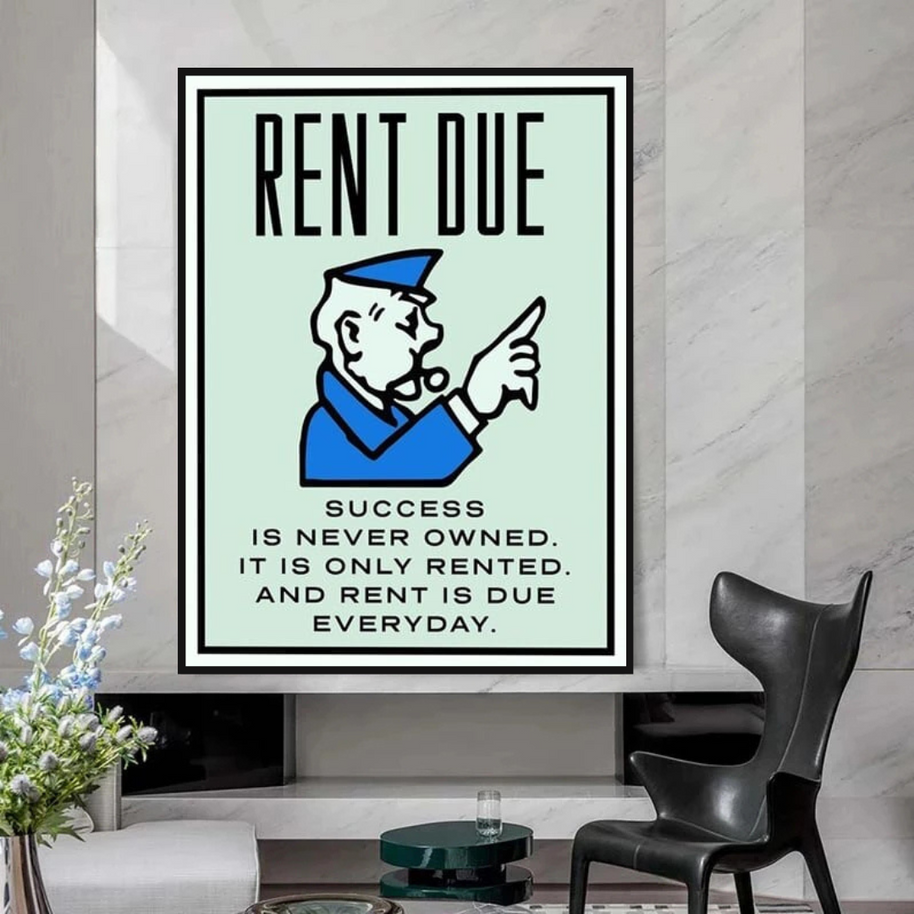 Rent Due Board Game - Monopoly Wall Art for Game Night-MinimalisticDecor.com