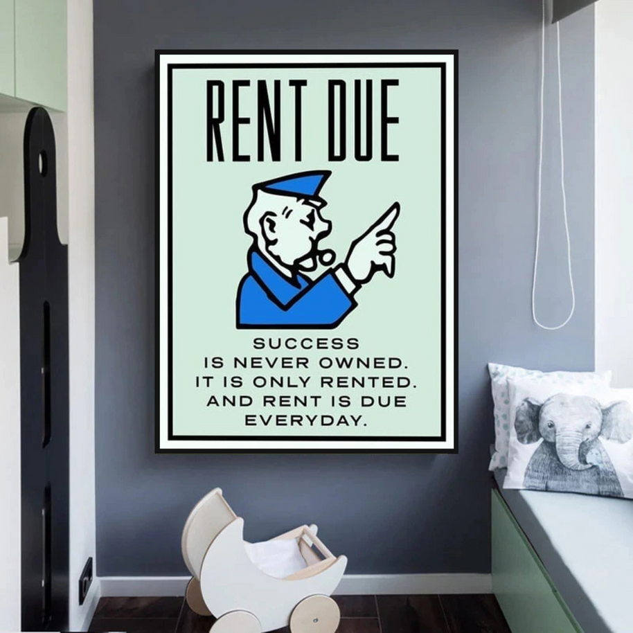 Rent Due Board Game - Monopoly Wall Art for Game Night-MinimalisticDecor.com