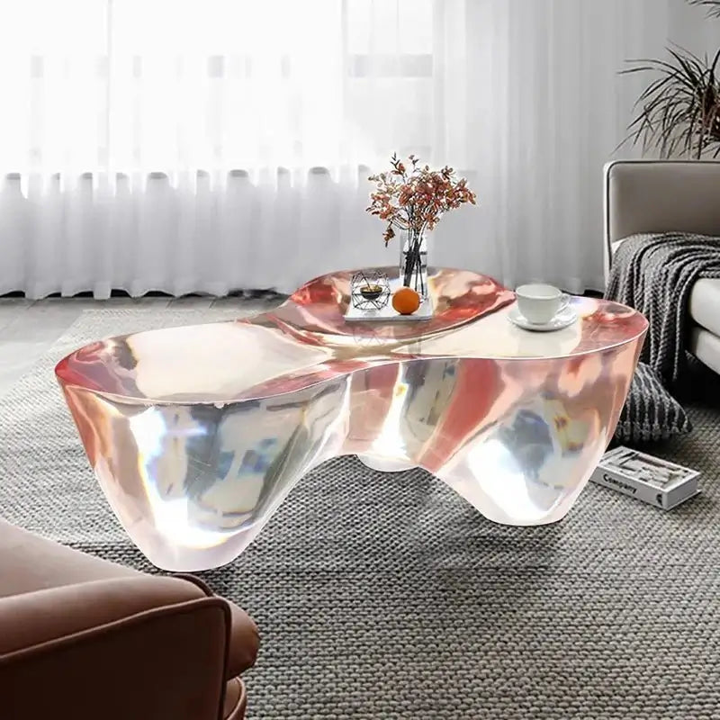 Resin Figurine Glass Coffee Table-MinimalisticDecor.com