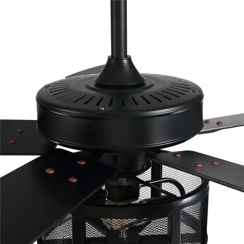 Retro Black Ceiling Fan Drum Style Wood Blades-MinimalisticDecor.com