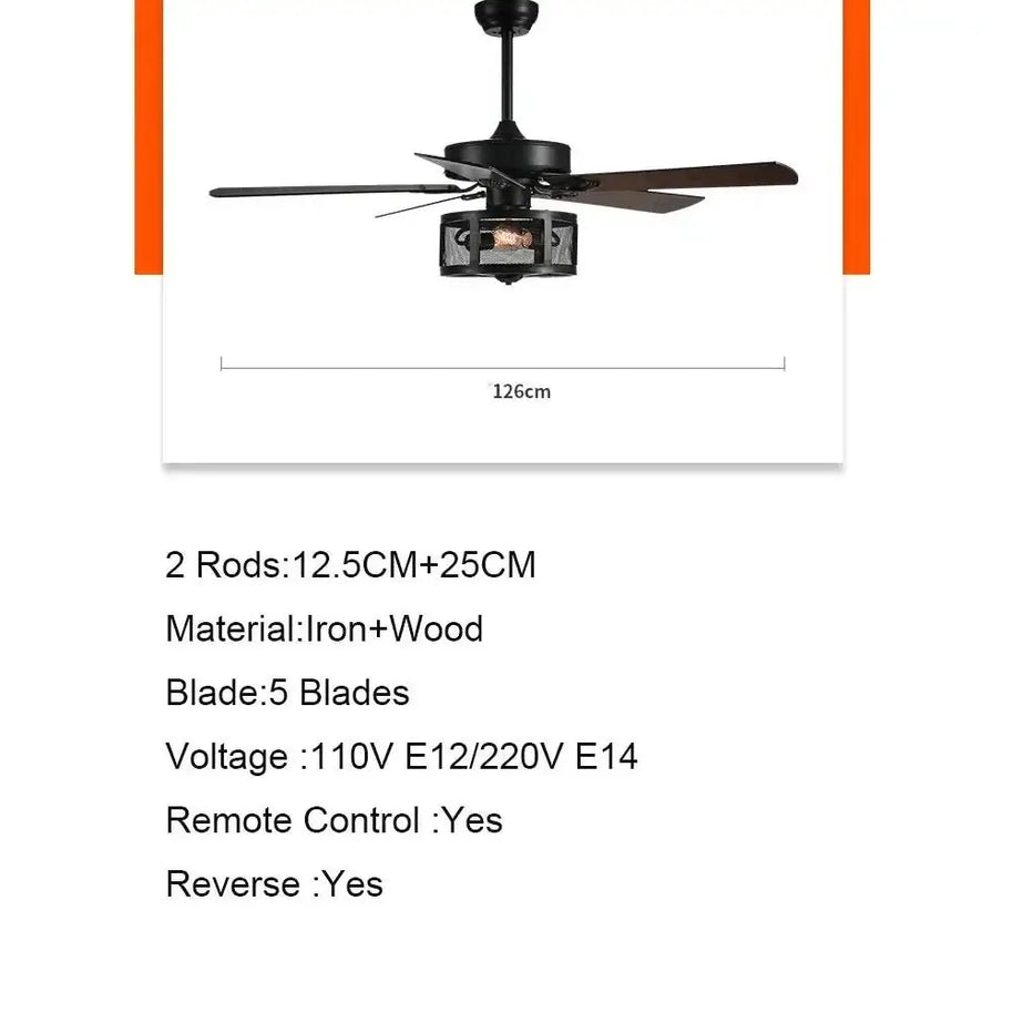 Retro Black Ceiling Fan Drum Style Wood Blades-MinimalisticDecor.com