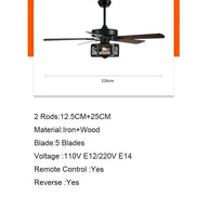 Retro Black Ceiling Fan Drum Style Wood Blades-MinimalisticDecor.com