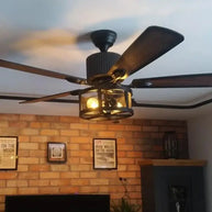 Retro Black Ceiling Fan Drum Style Wood Blades-MinimalisticDecor.com