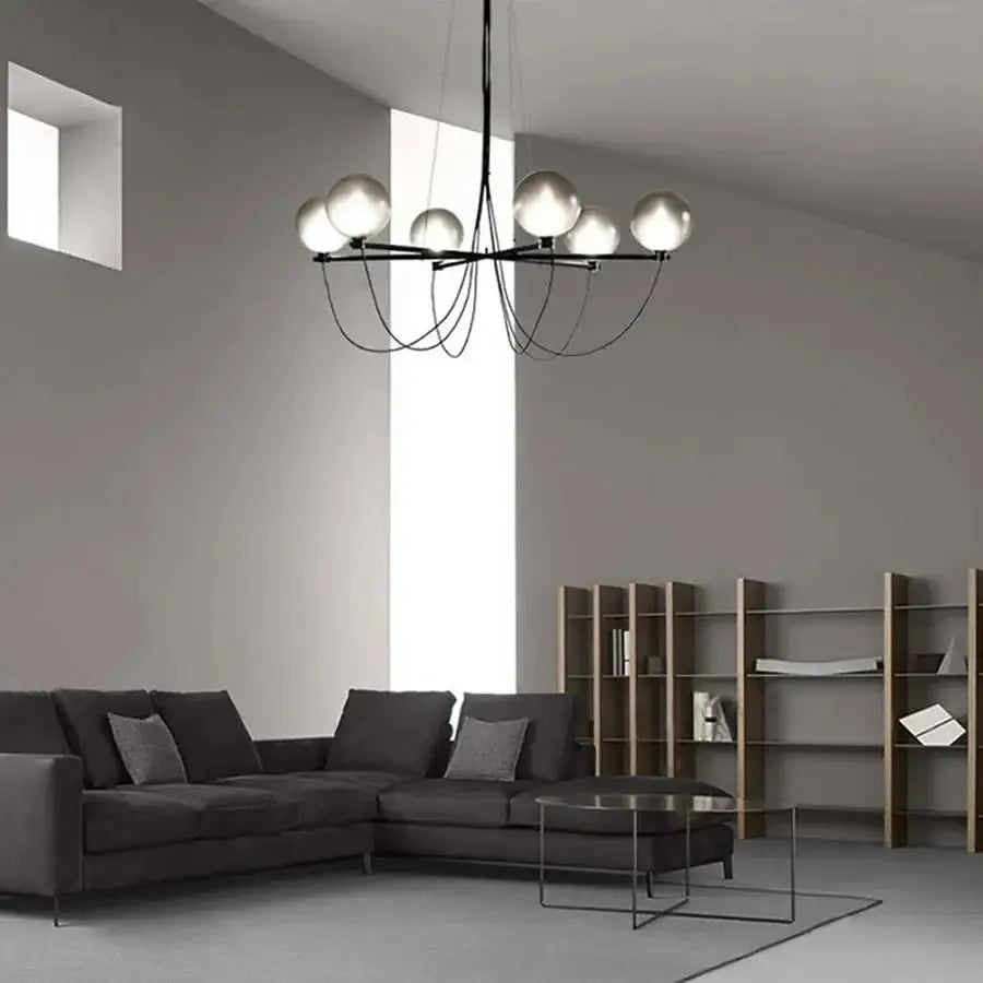 Retro Misty Gray Glass Ball LED Chandelier-MinimalisticDecor.com