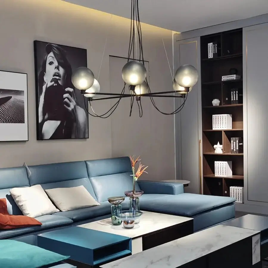 Retro Misty Gray Glass Ball LED Chandelier-MinimalisticDecor.com