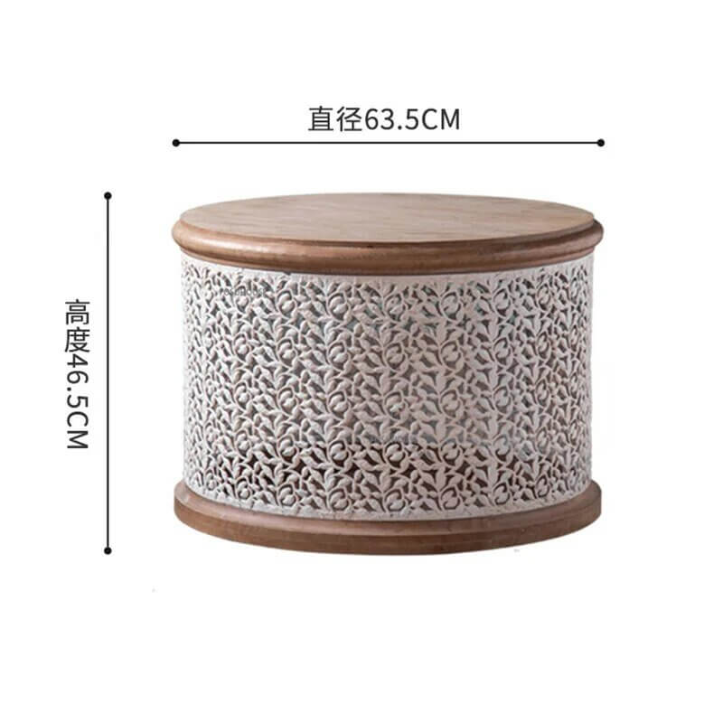 Retro Round Pine Wood Coffee Table Set of 3-MinimalisticDecor.com