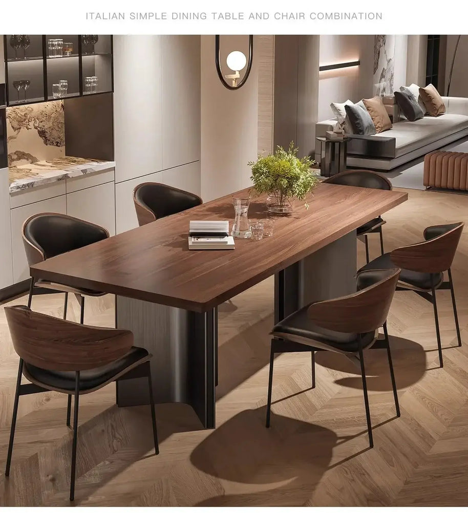Retro Solid Wood Antique Walnut Dining Table Set – Timeless Craftsmanship-MinimalisticDecor.com