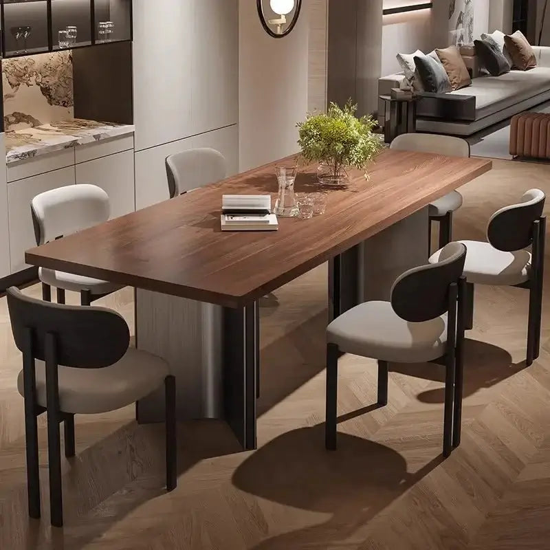 Retro Solid Wood Antique Walnut Dining Table Set – Timeless Craftsmanship-MinimalisticDecor.com